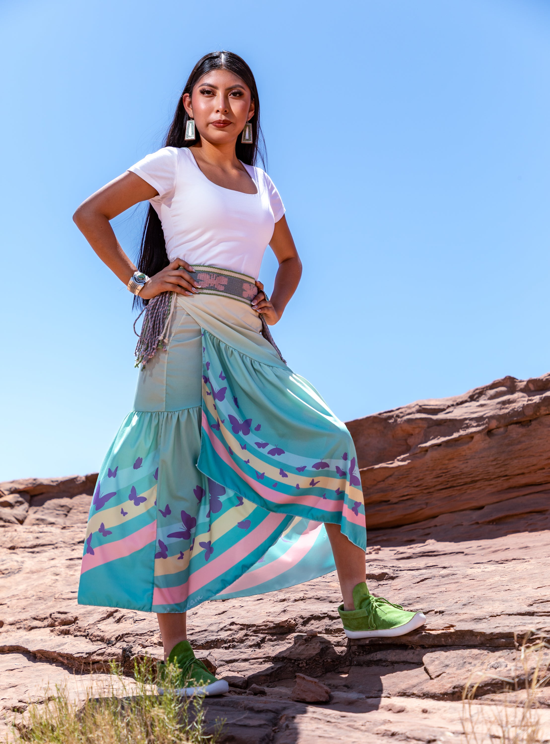 Purple Butterflies Green Wrap Skirt