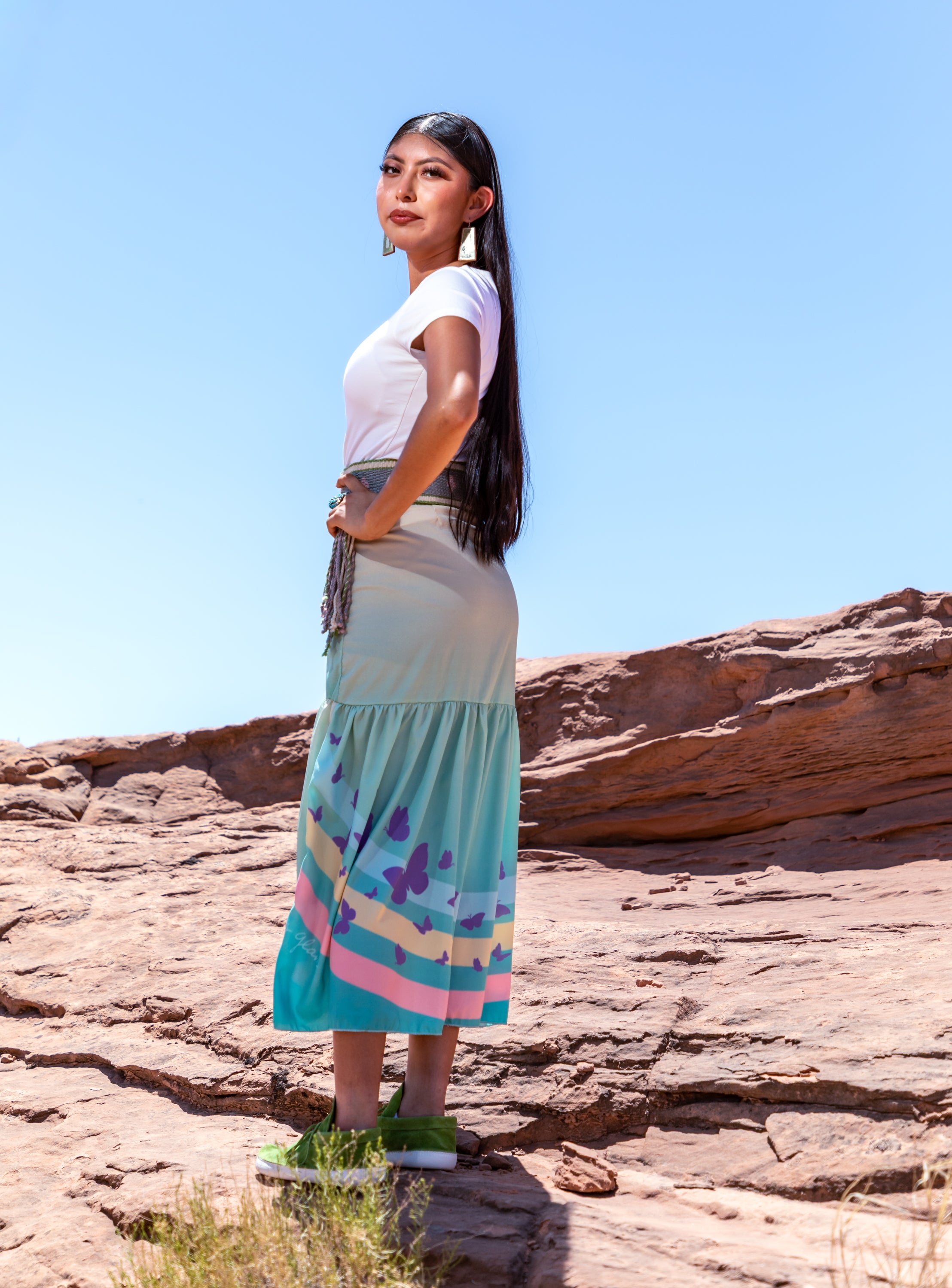 Purple Butterflies Green Wrap Skirt